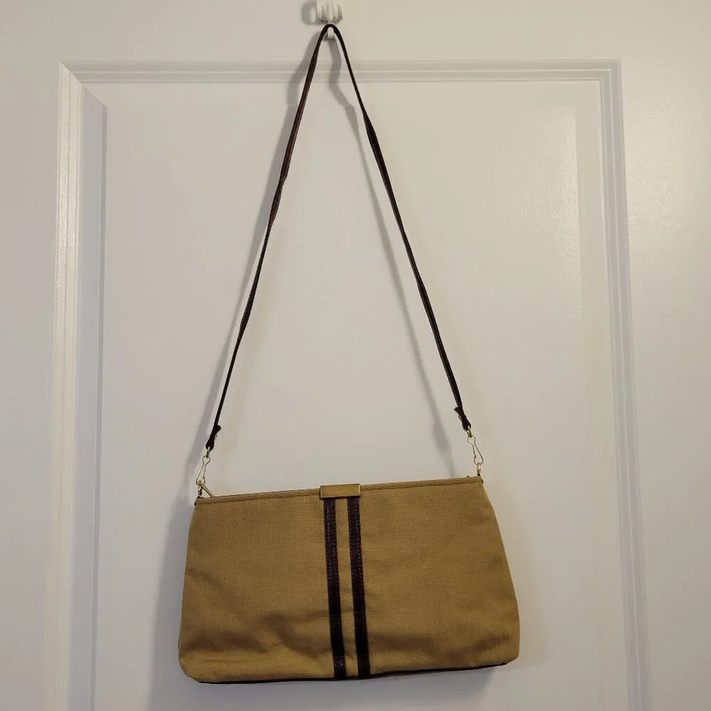 Vintage Julius Resnick Canvas Purse - Light and Dark Brown - Picture 1 of 11